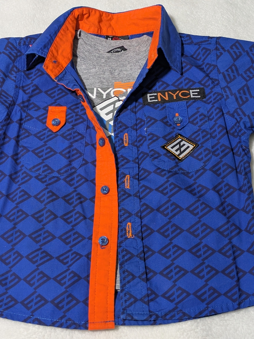 Enyce Boys' 2-Piece Layered Shirt Set - Blue/Orange "NYC" Streetwear